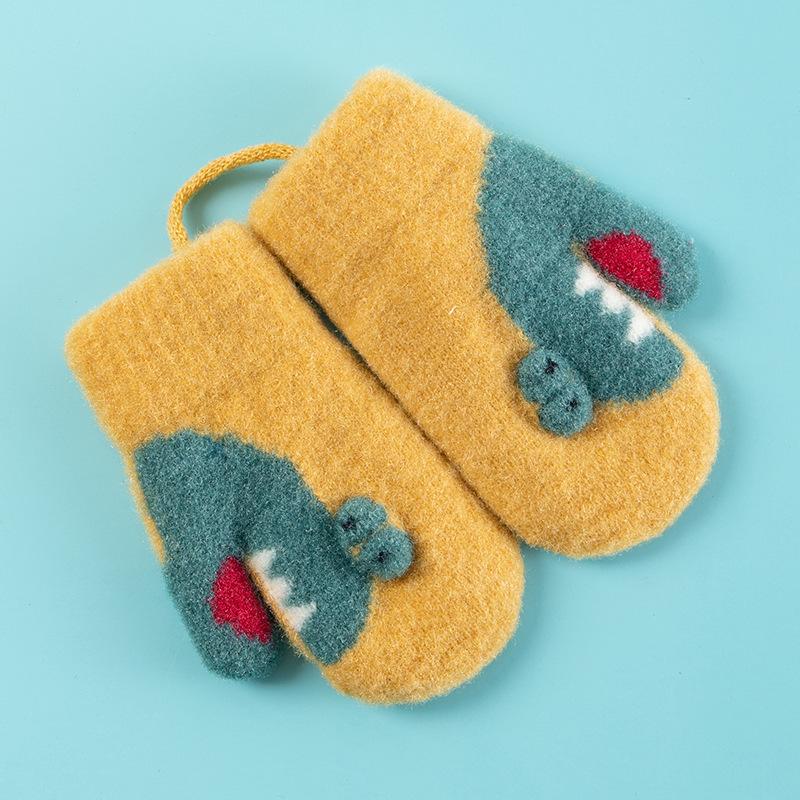 Xuehuaxiu Kinder-Thermohandschuhe, niedliche Cartoon-Strickhandschuhe zum Umhängen, doppellagige, verdickte Samthandschuhe im Großhandel