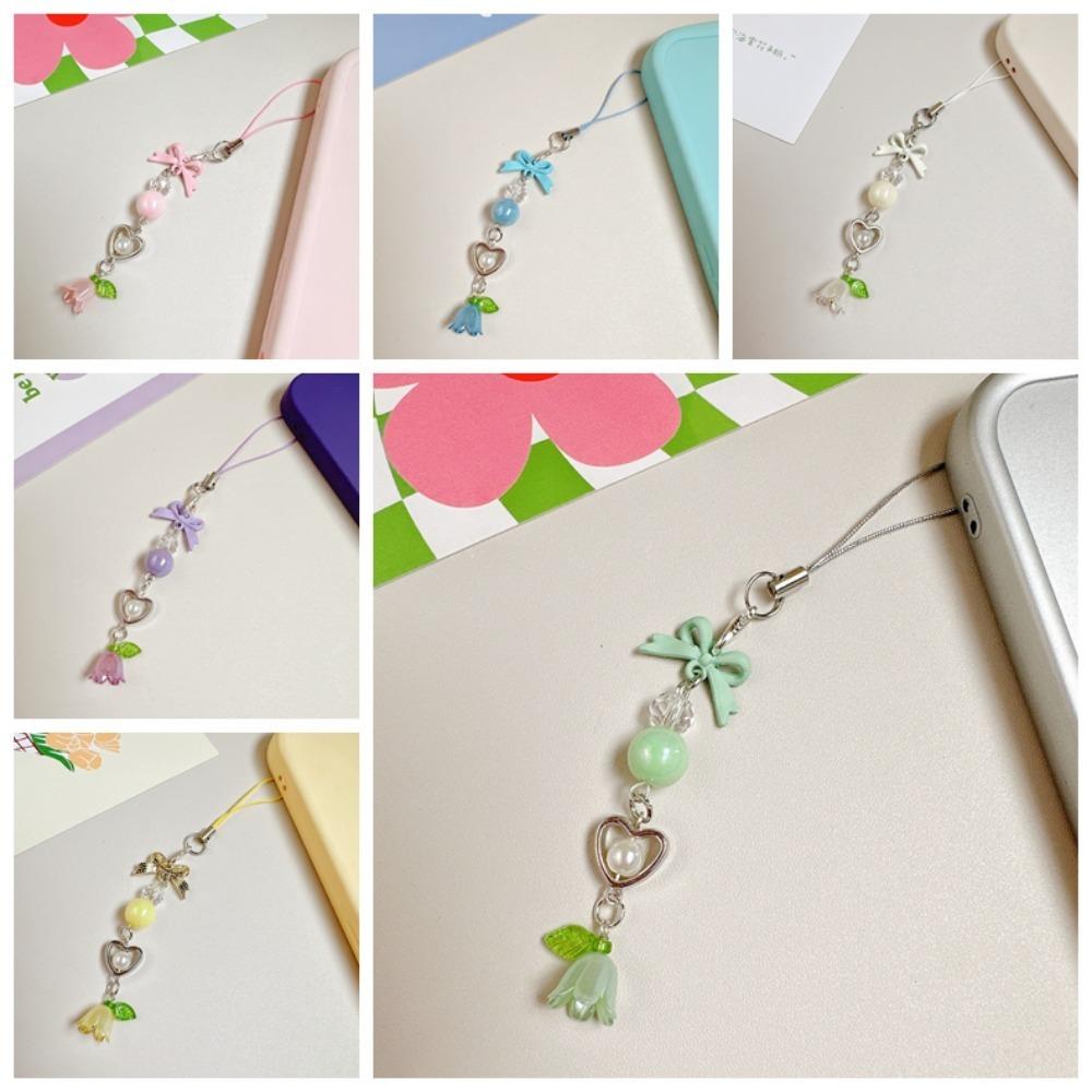 Bow Bead Phone Chain Anti-loss Cell Phone Strap Mobile Accessories Mobile Phone Lanyard  Woman Girl