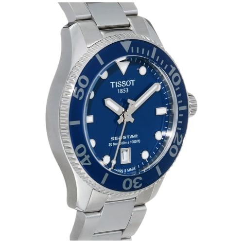 Tissot Men's Seastar 1000 Watch with Blue Dial and Bracelet, T1202101104100, Officially Imported