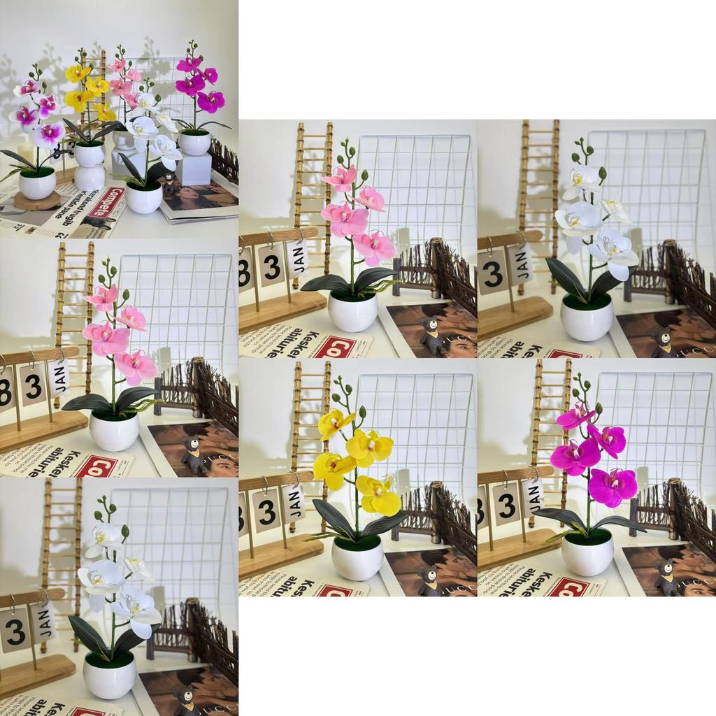 Realistic Artificial Orchid Arrangement With Small Round Pot For Indoor And Outdoor Decoration