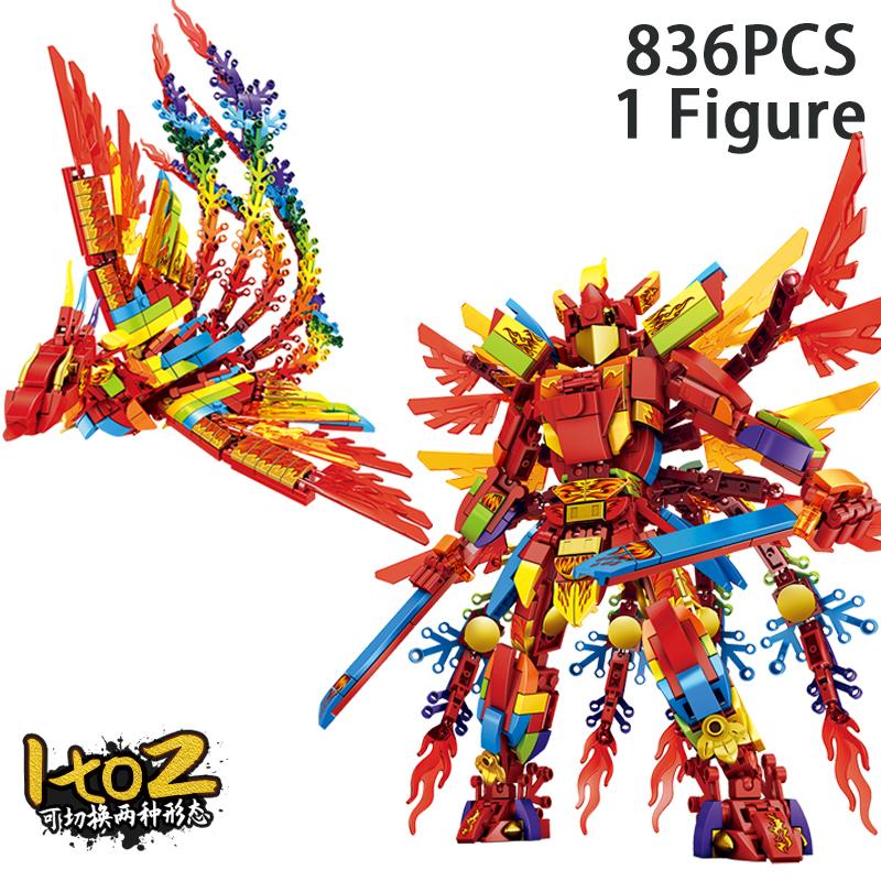 

Ninja Legendary Red Phoenix Mecha Green Dragon Armor Robot 1in2 Model Action Figure Building Blocks Sets Bricks DIY Kids Moc Toy