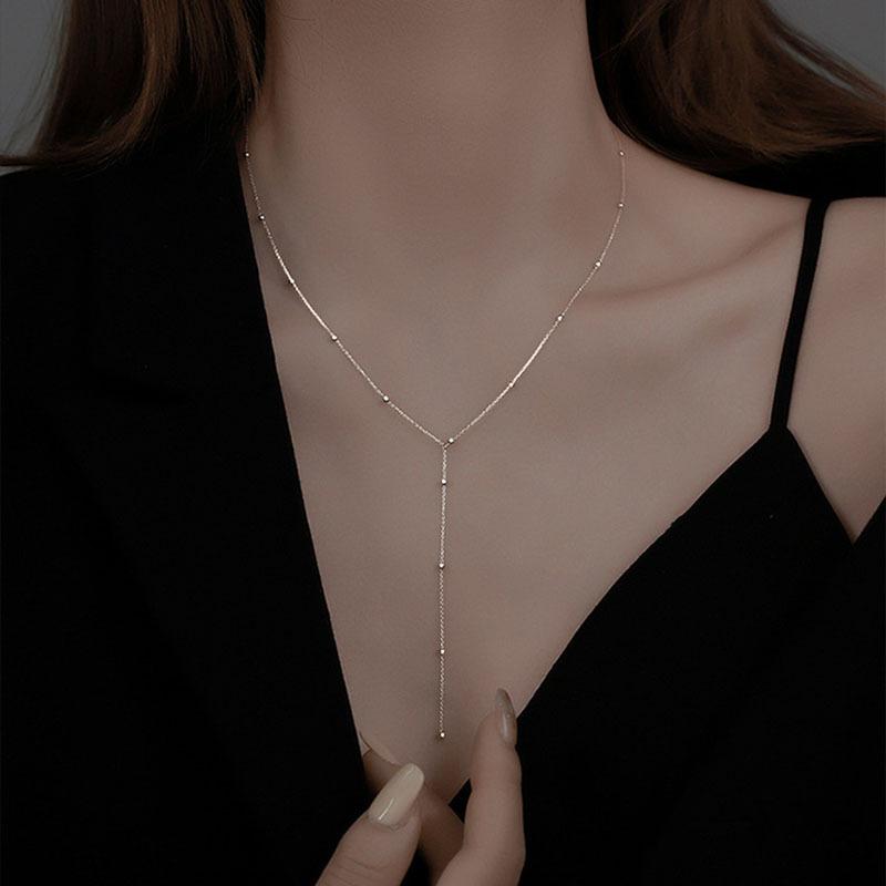 925 Silver Bead Necklace Pendant AAA Zircon For Women Clavicle Chain Necklaces Wedding Party Fashion Jewelry Gift