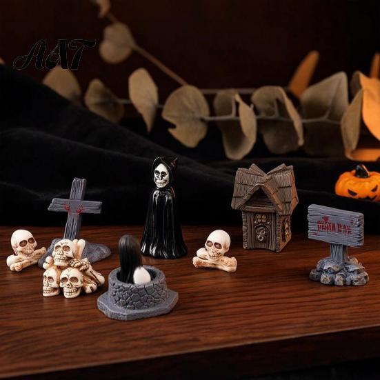 Secret Room Micro Scenery Halloween Miniature Resin Ornaments, Landscape Desktop Decor, Horror Ghost Tombstone Figures Scene Accessories for Fish Tank