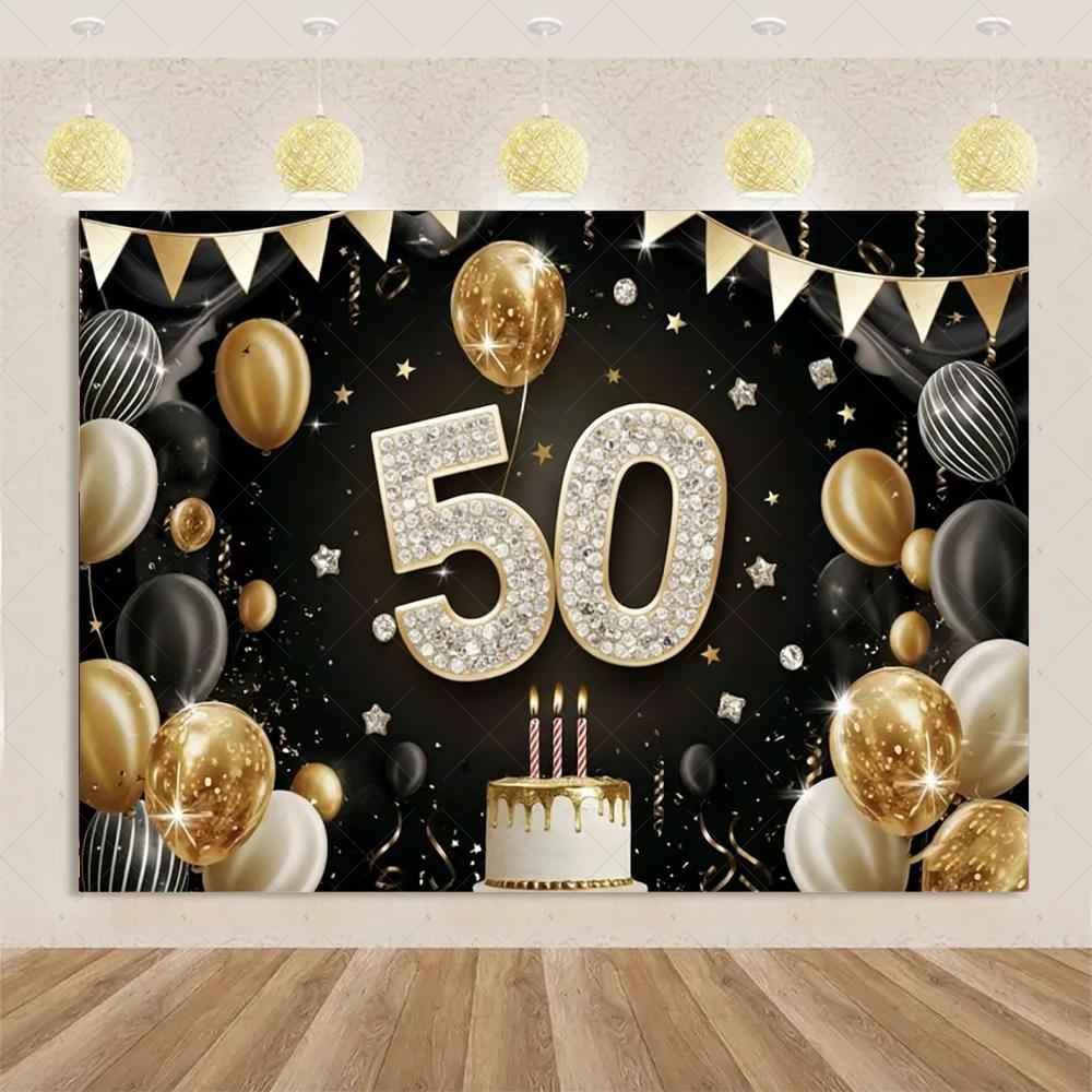 50th Birthday Party Decoration Backgound Surprise Colorful Glitter Balloon Cake Gift Banner Family Happy Photography Studio Prop