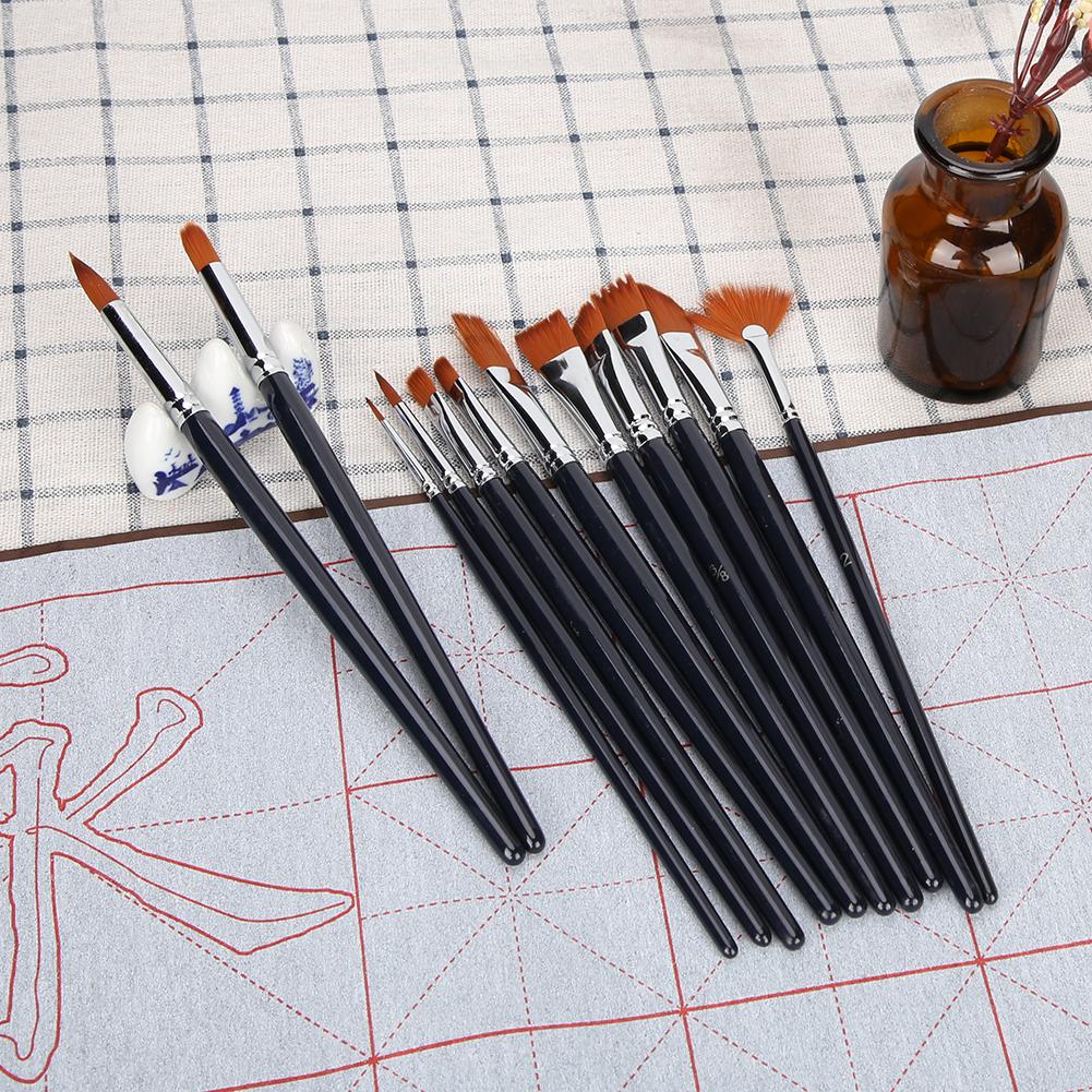 12 Pcs Painting Brush Nylon Hair Wooden Watercolor Gouache Painting Supply Kit