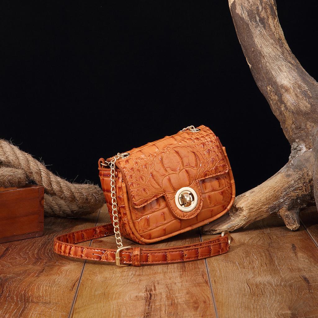 Independent Stand Crossbody Single Shoulder Retro Women's Bag with Multi-color Crocodile Pattern Brahmin