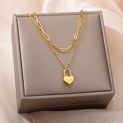 Stainless Steel Heart Necklaces For Women Multilayer Chain Gold Plated Heart Pendant Necklace  Wedding Jewelry Gift Bff