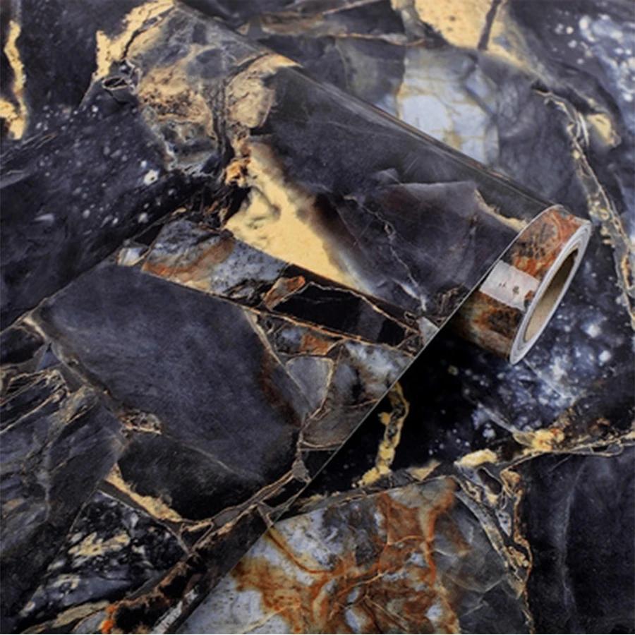 Sapphire Marble Pattern Self-Adhesive Wallpaper Waterproof Oil-Proof Decorative Film for Desktop Window Sill Kitchen Wall