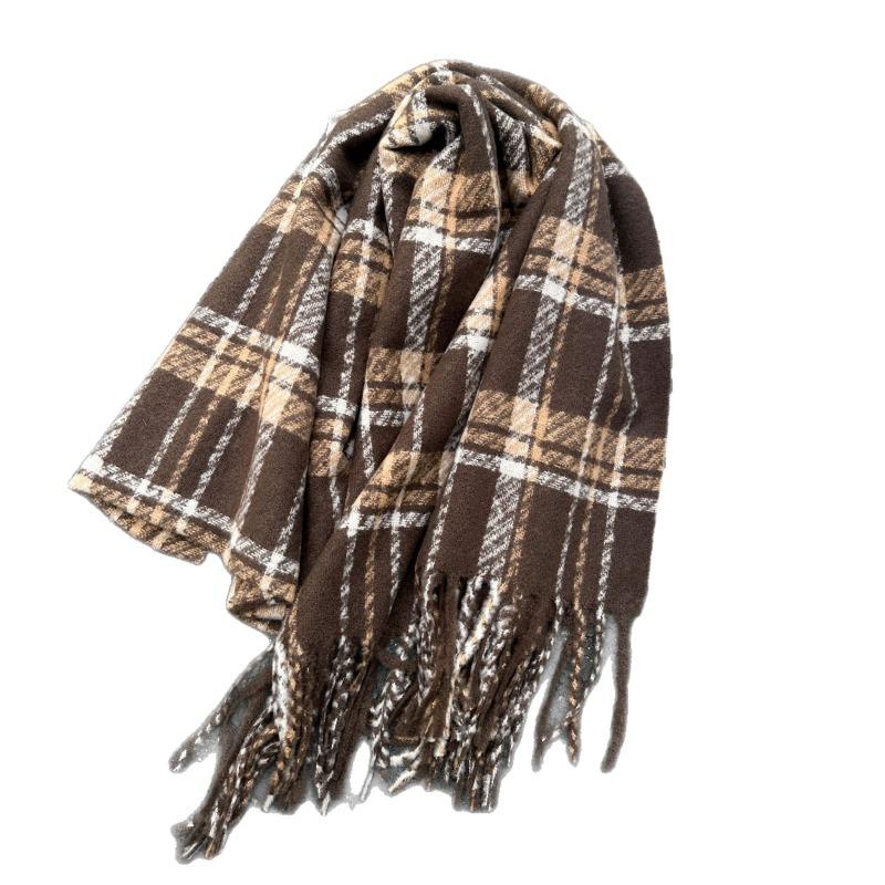 Vintage dunkelkaffee Maillard Schal Damen Herbst und Winter Student Warm Vielseitig Temperament Karierter Schal