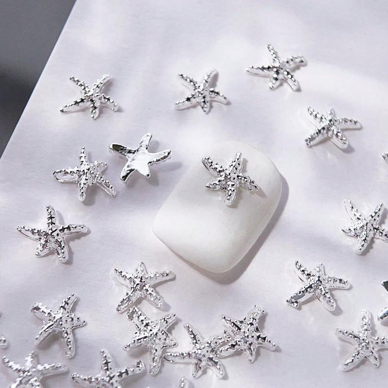 

Золотые морские звезды, шармы для ногтей, океанский стиль, блестящие стразы, украшения для нейл-арта в виде звезд, весна-лето, 10 шт., 3D-сплав, сделай сам, драгоценные камни для ногтей, подарок для девочек Silver 10pcs