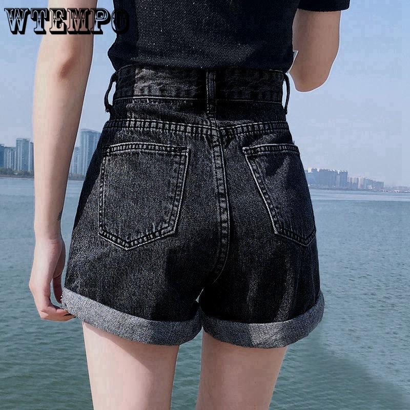 

Summer Women s Denim Shorts High Waisted Denim Shorts Women s Loose A-line Rolled Edge Denim Shorts 2XL темно-синього кольору
