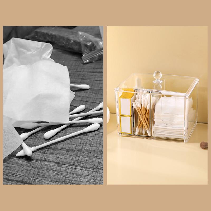 Porte-cotons-tiges Porte-disques démaquillants Boîte de rangement cosmétique transparente avec couvercle Organisation soignée du bureau Pour rouge à lèvres coton