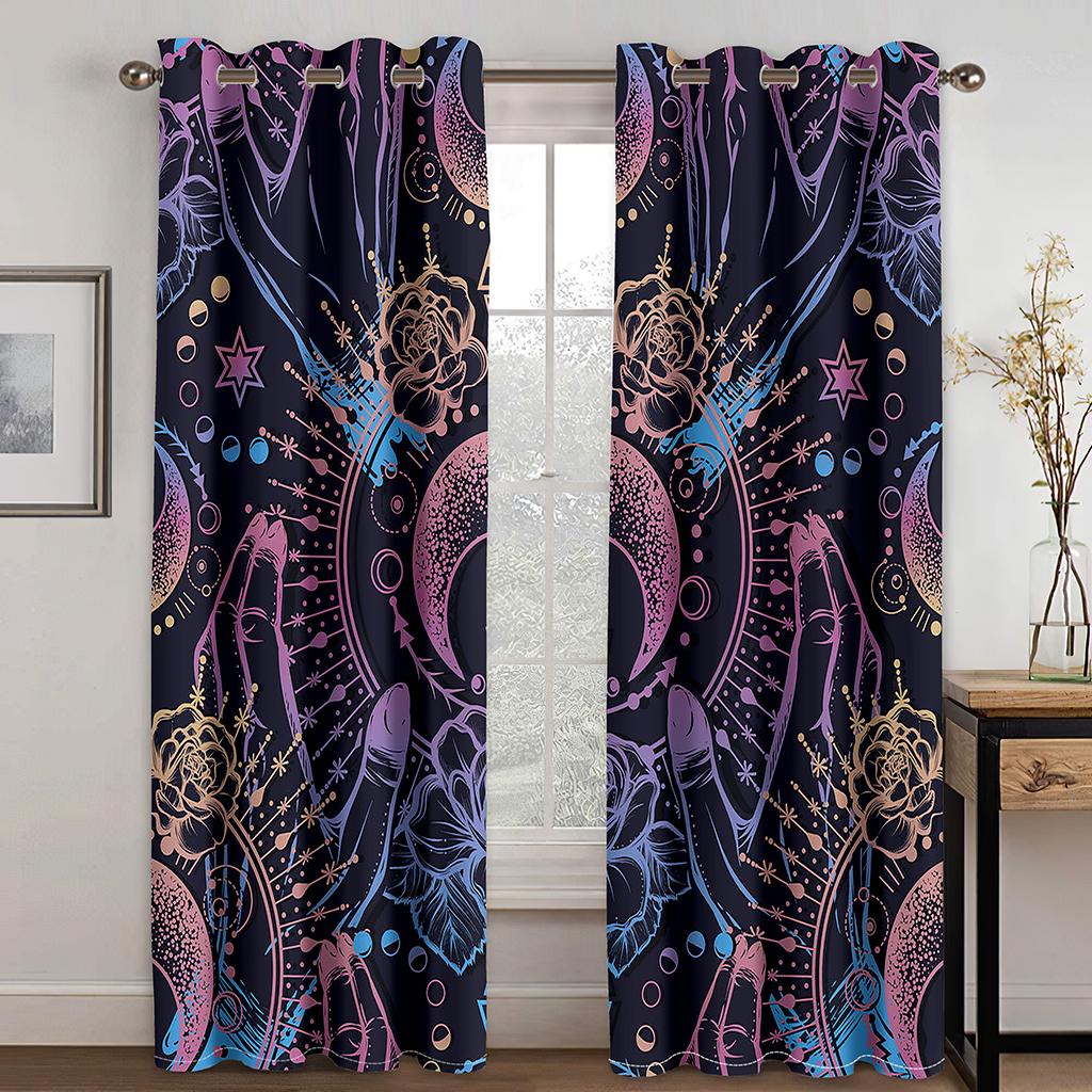 

Узор для предсказания судьбы, 3D-цифровая печать, занавеска для гостиной, балкона, украшение домашней обстановки, тканевая занавеска из двух частей W50xH130(CM)x2pcs&Grommet Top