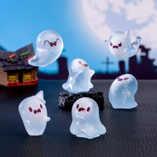 6/12/24Pcs Halloween Ghost Figurine Glow-in-the-dark Mini Cartoon Ghost Resin Statue Luminous Miniature Ghost Ornament Desktop Decoration