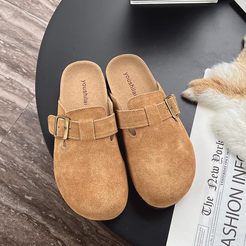 [Ushilai] Leather Boken shoes for women's autumn new soft-soled fashion casual outer wear classic bag head slippers tide