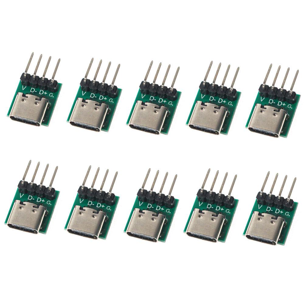 10PCS USB3.1 Type-C Test Board Kit- Female Connector Set - 16P 2.54mm PCB Converter for High-Current Power Supply Adapters