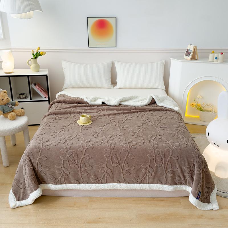 Plush Multi-Functional Solid Color Lucky Tree Jacquard Wool Nap Blanket for Office
