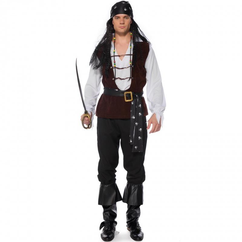 

Halloween Men s Pirate Costume, Masquerade Caribbean Crew Skeleton Hunter Stage Dress M