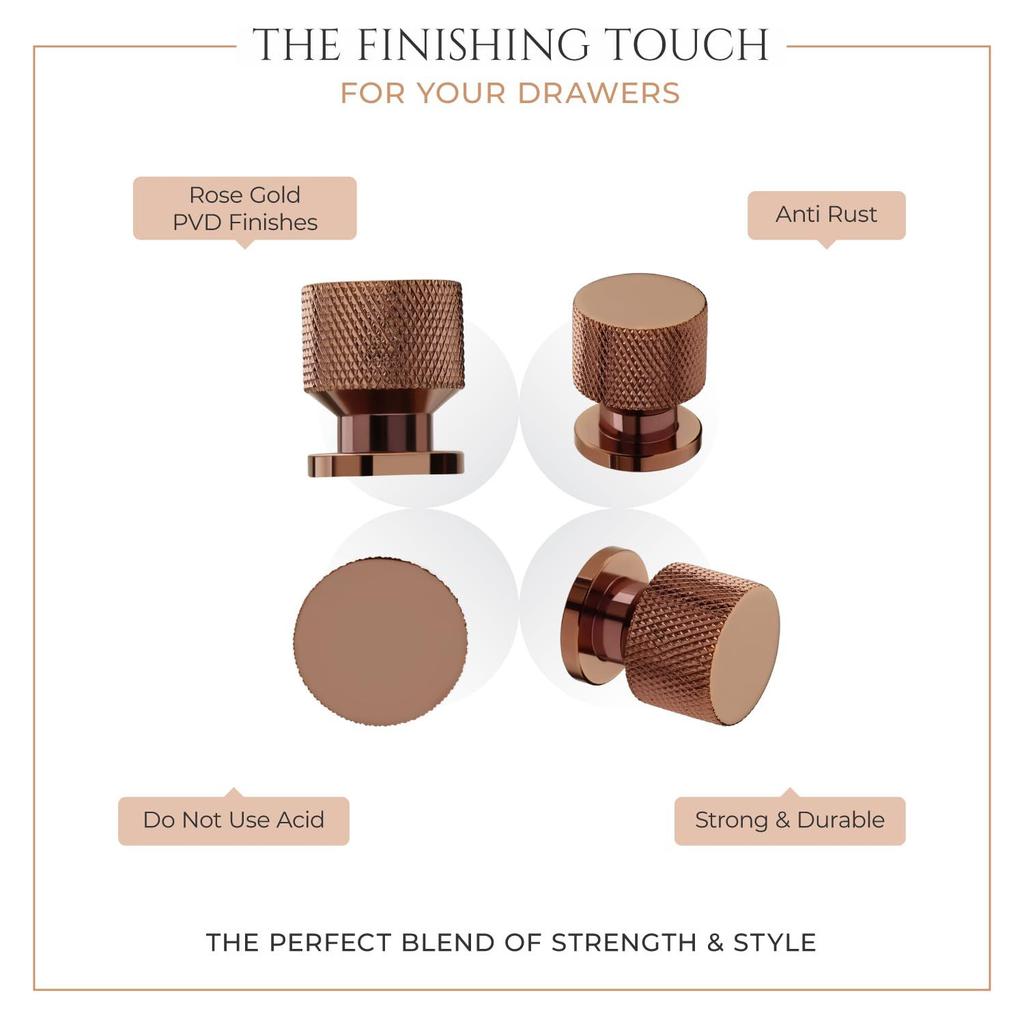 10 Piece Knobs for Cabinets– Modern Aluminum Drawer Knob for Kitchen, Wardrobe, Cupboard, and Home Furniture (PVD Rose Gold Finish)