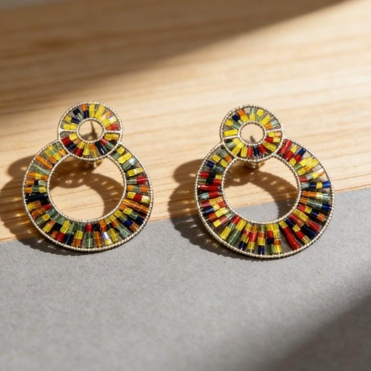 Earrings Original Hand-Woven Beaded Earrings Ethnic Style Retro Personalized Design Multi-Ring Earrings