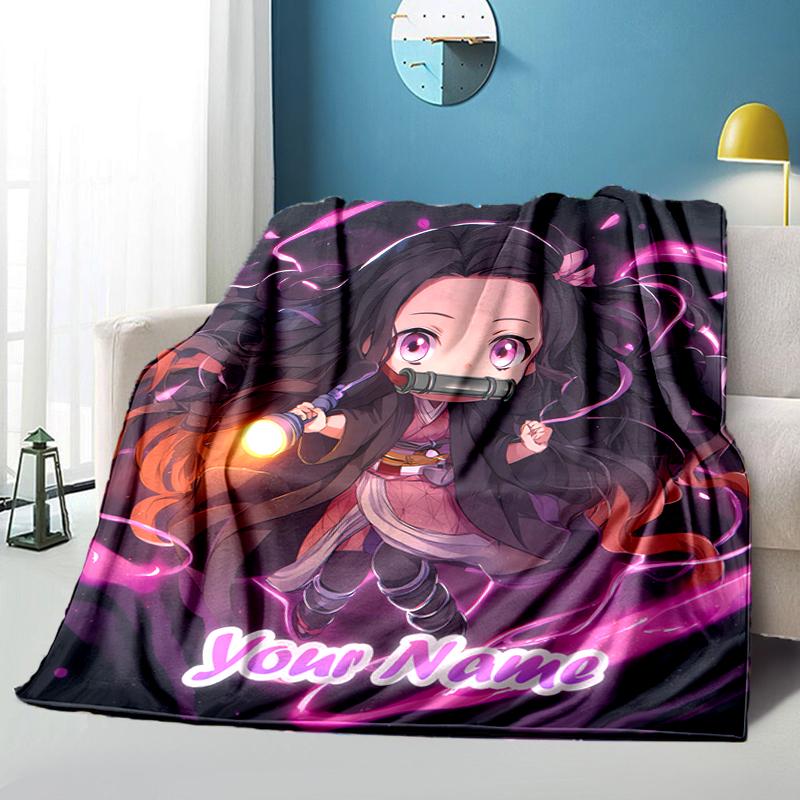 1PC Custom Name "Your Name: Anime Adventure" flannel blanket versatile, all-season throw suitable for the living room, bedroom, camping, travel, and g
