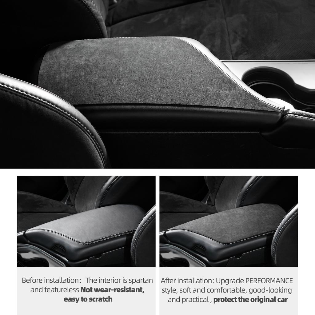 Pour Dodge Challenger 2015-2023 Fabriqué en Alcantara Boîtes d'accoudoir de console centrale de voiture Coussinets Autocollants de Garniture Accessoires de Tuning Intérieur