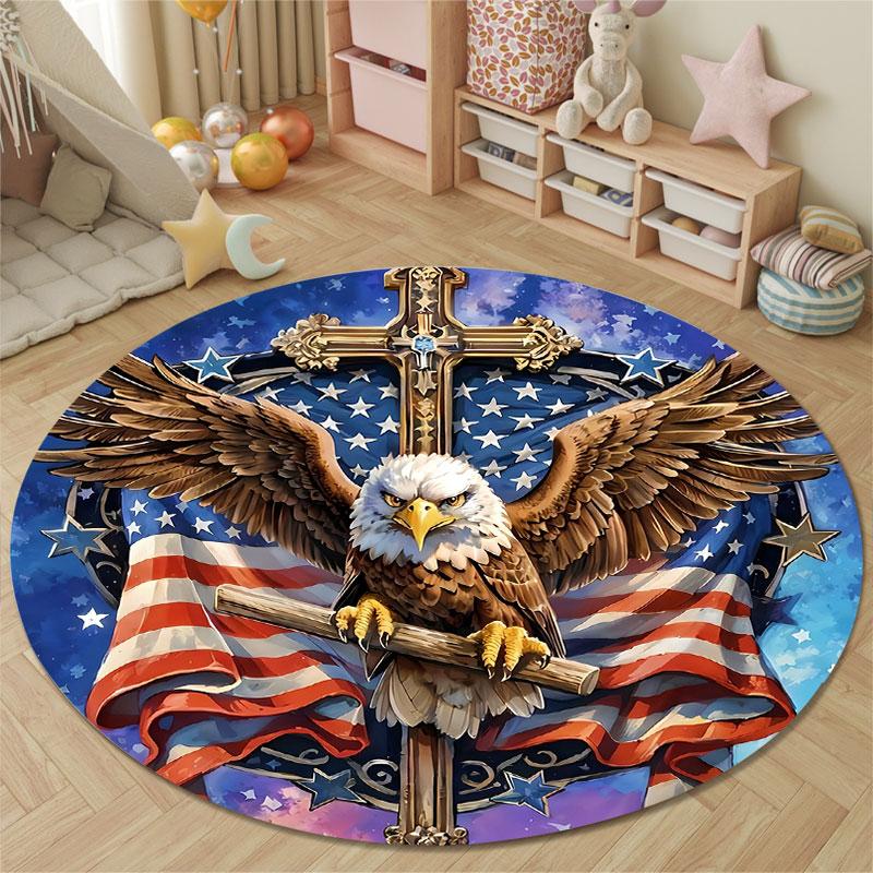 Contemporary Round Botanical Multicolor Accent Rug, Non-Slip Floor Mat for Kids Room