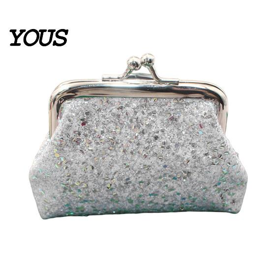 Compact Coin Holder Sequined Pouch, Women Glitter Mini Change Fashionable Wallet Purse with Kiss Lock Closure for Coins Cash Jewelry