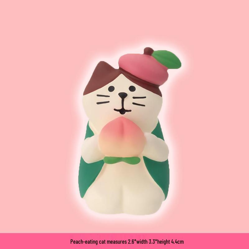 Japanese Zakka Peach Cat Figurine - Desktop & Car Decor Resin Prop