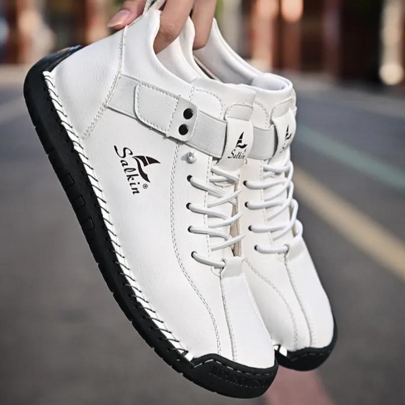 Fashion Winter New Men's Low-top Ankle Boots High Quality Hand-stitched Hook&loop Leather Casual Sneakers Classic Man Shoes Plus Size 48