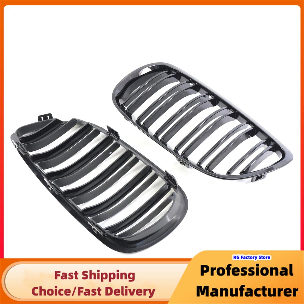 For BMW E92 E93 M3 2006 2007 2008 2009 Front Bumper Kidney Grille 1Pair Glossy Black Car Racing Grill Dual Line Sport Grille