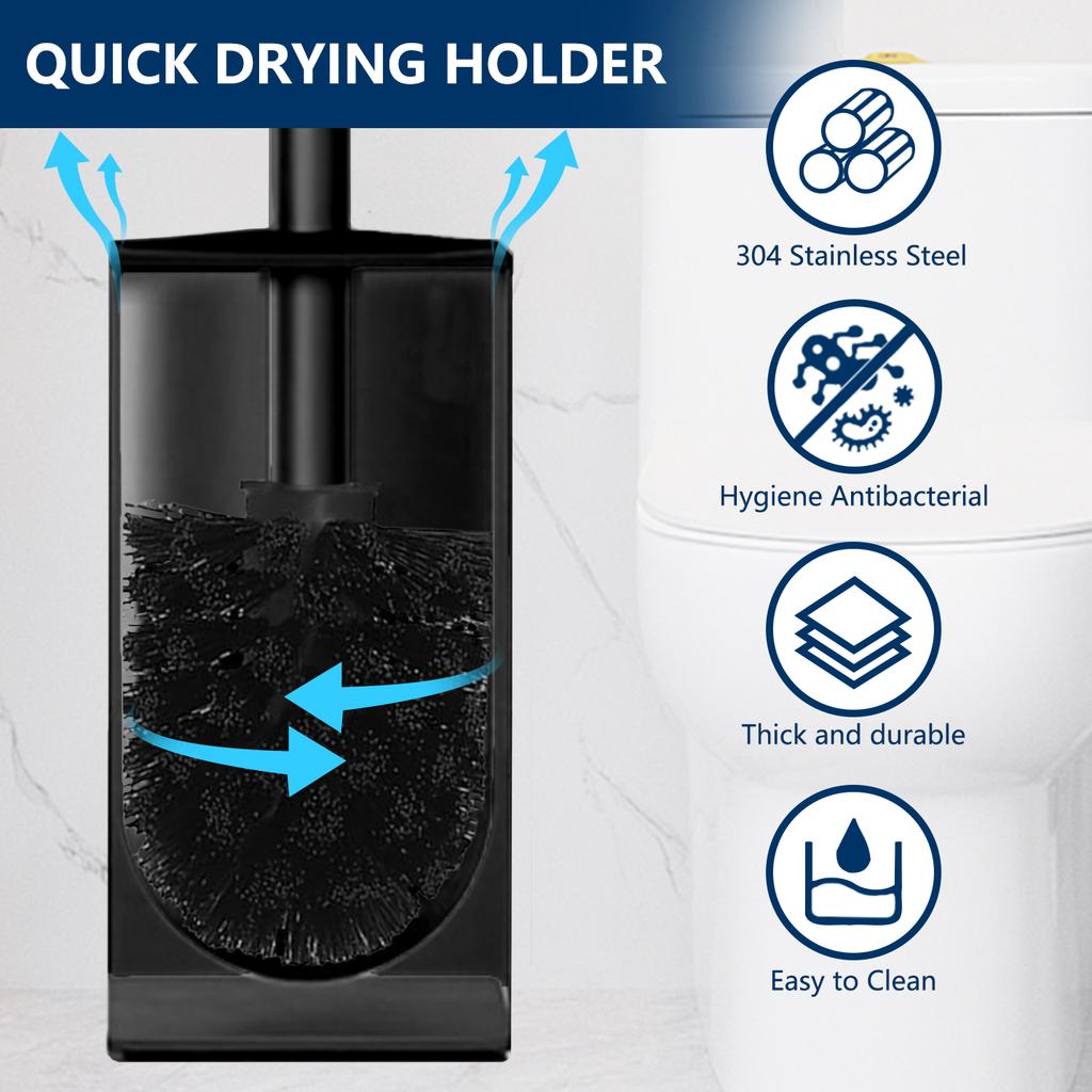 Toilet Brush and Holder Set Freestanding Stainless Steel Toilet Bowl Brush Square Deep Cleaning for Bathroom Storage Organizatio