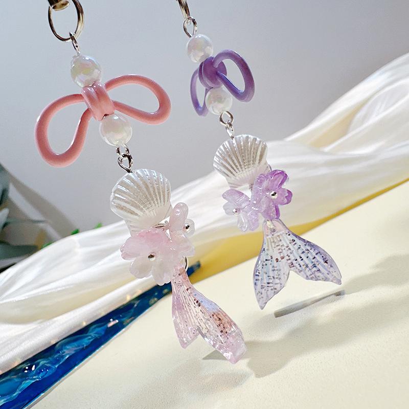 Sweet And Cool Girl Sakura Mermaid Harajuku Style Acrylic Laser Bow Mobile Phone Chain Guben Chain Pendant