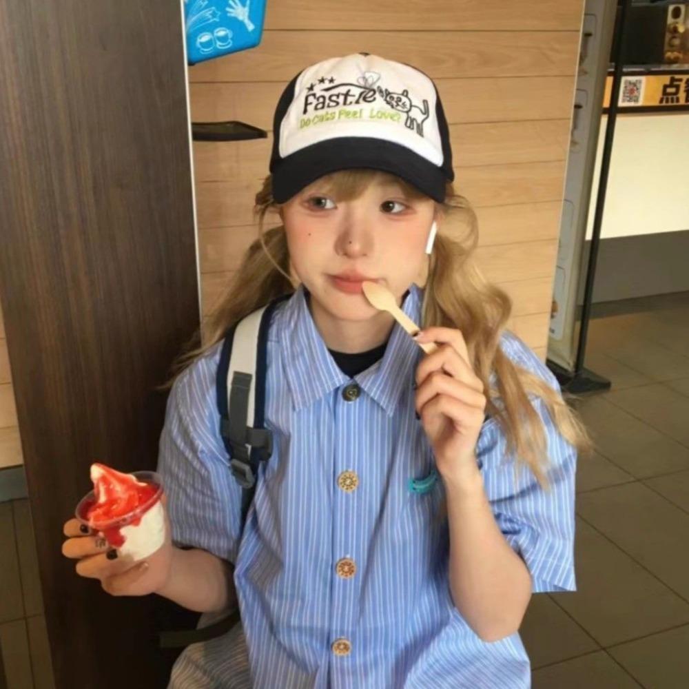 Hip Hop Cartoon Peaked Cap Wide Brim Curved Brim Hat Ins Color Contrast Baseball Cap  Daily