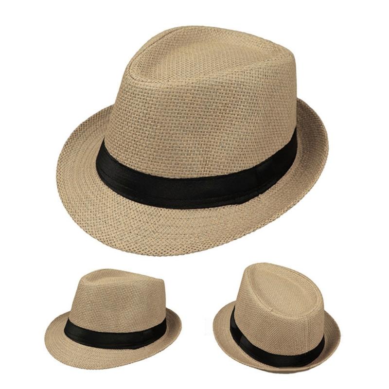 British Trilby Hat for Adult Outdoor Camping Fishing Straw Weaving Fedoras Hat