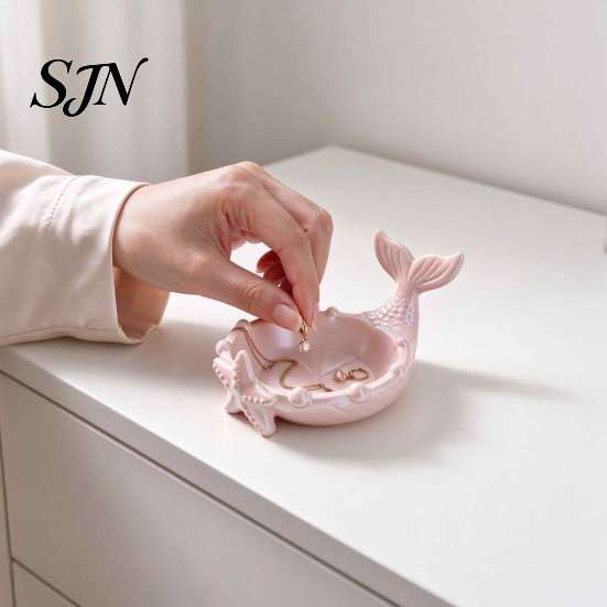 Pearlescent Ring Holder 3D Printed Mermaid Tail Trinket Dish, Ocean Theme Jewelry Tray, Decorative Tray Earring for Vanity Table Entryway, Gift Girls