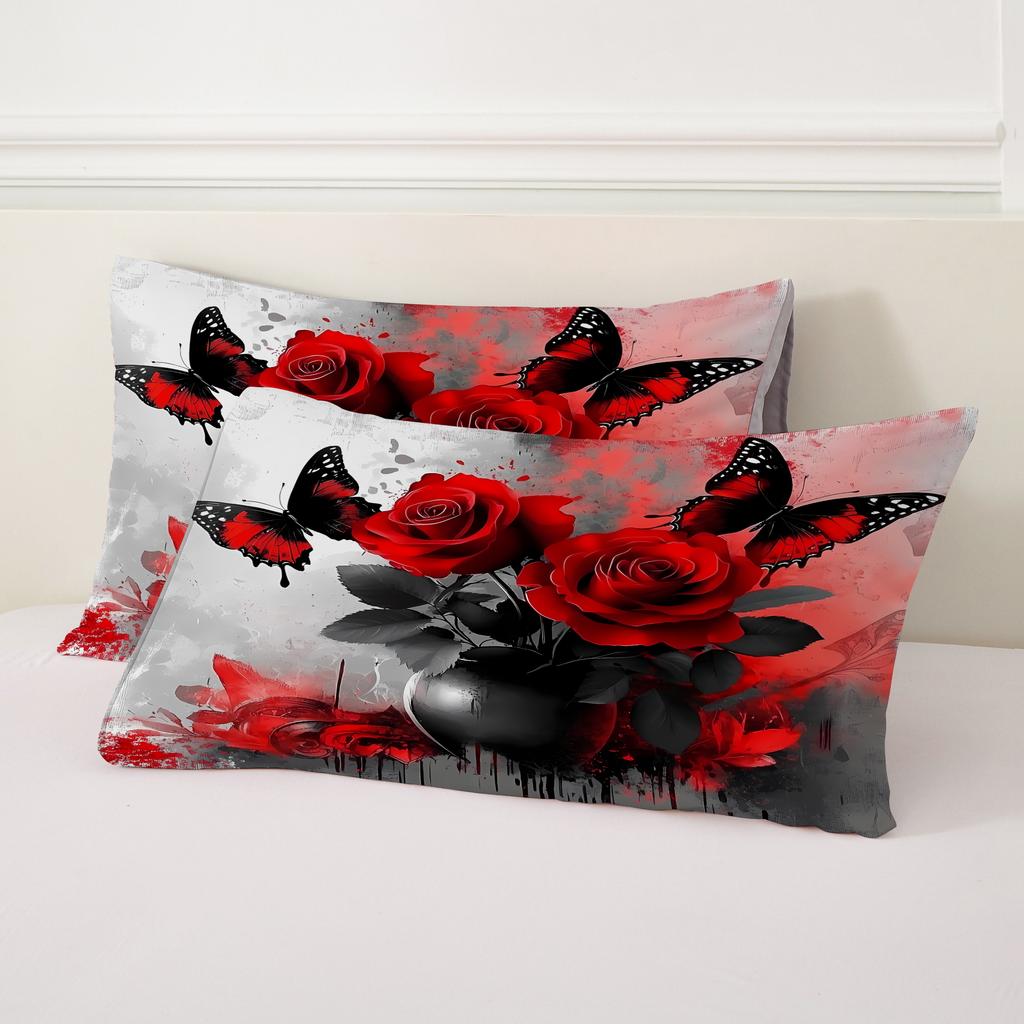Red Rose Butterfly Pattern 3D Printed Quilt Cover Elegant Beauty Style Bedding Set Luxury Home Textiles Duvet Cover Pillowcases