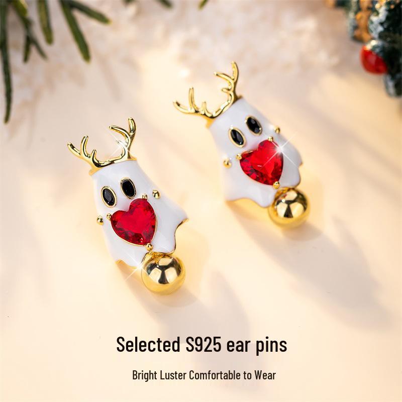 2024 High-End Christmas Reindeer Silver Stud Earrings: Unique Light Luxury for Autumn/Winter