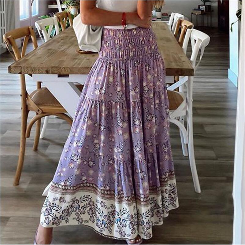 Bohemian High-Waisted Long Printed Skirt for Women - Casual Beachwear