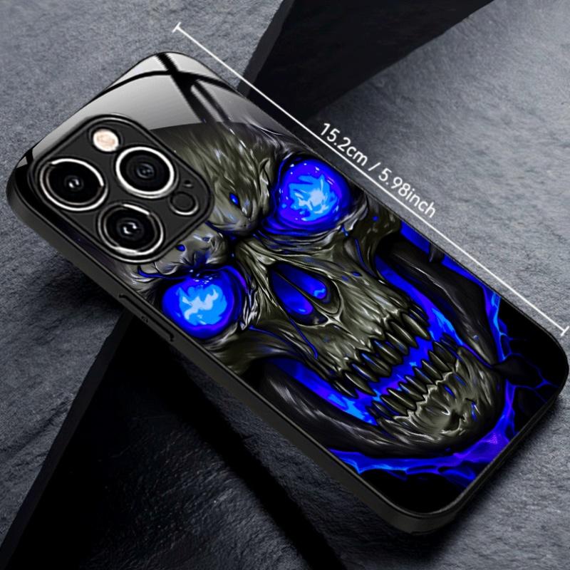 Dark Blue Skull Tempered Glass fashion phone cases For iphone 17 case Glass Phone Case for iPhone 17 16 15 14 13 12 pm Pro Plus