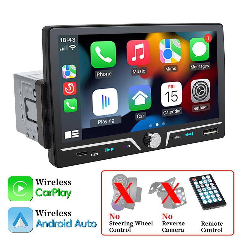 Hippcron 7" Car Radio Wireless/Wire Carplay Android Auto 1Din HD Touch Screen Bluetooth U-disk Type-C Support Rearview Camera
