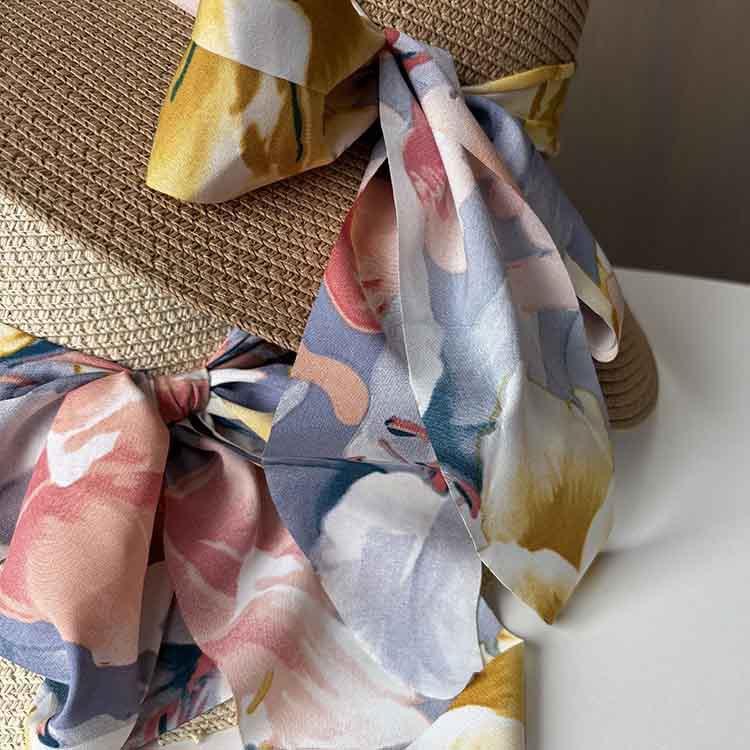 Summer Streamer Bow Woven Straw Hat Women's Big Eaves Sunshade Sunscreen Hat Seaside Vacation Sun Hat