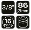 Oil filter socket 86 mm, 16-point