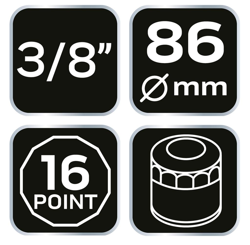 Oil filter socket 86 mm, 16-point