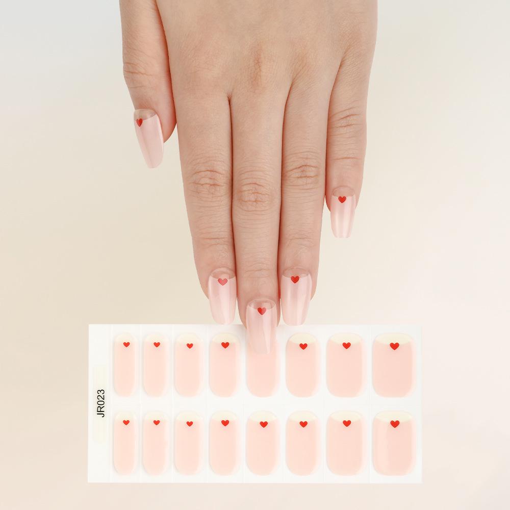 New Semi-Cured UV Gel Nail Stickers - 16 Finger Set with Light Therapy Curing Lamp for Full Nail Coverage