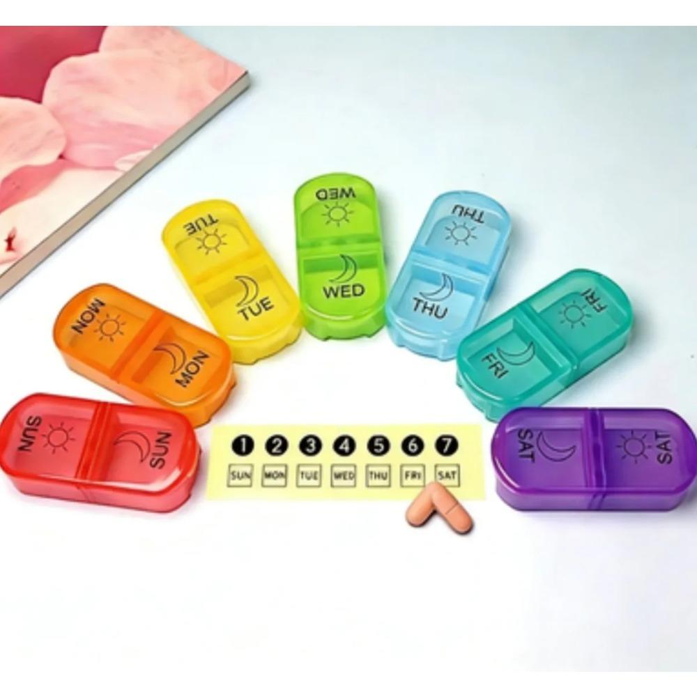 7-Piece Daily Pill Case with Clear Lids, AM/PM 7-Day Medicine Organizer, Compact Portable Pill Box for Travel