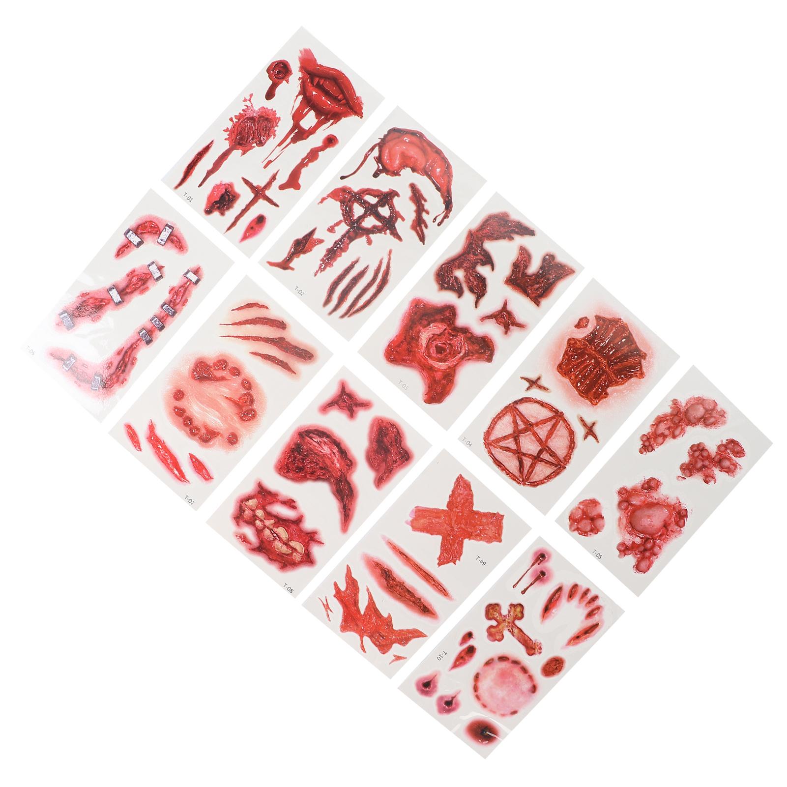 

10 шт. Хэллоуинские татуировки шрамов Водонепроницаемые ужасные поддельные кровавые раны Наклейки на лицо для Хэллоуина Поддельные