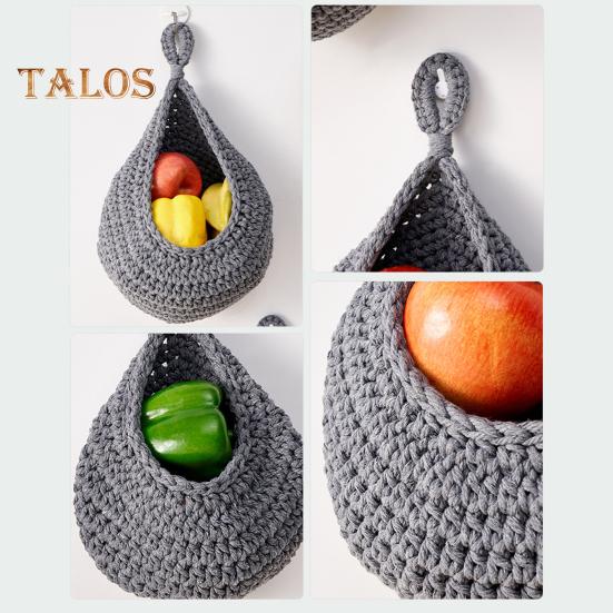 Crochet Hanging Fruit Basket Decorative Handmade Vegetable Storage Basket Mesh Bag Space-Saving Fruit Display Container Home Kitchen Decor