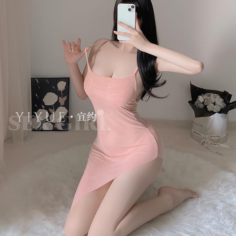 Erotic Underwear, Sexy Pure Desire Pajamas, Hot Halter, Slit, See-through, Seductive Nightdress, No-take Uniform 8679