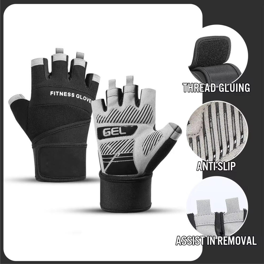 Half Finger Gym Gloves Wear Resistant Weightlifting Gloves with Wrist Support Wristwrap Gloves for Pull Ups Crossfit Exercise